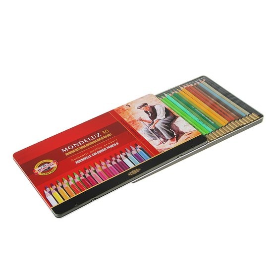 KOH-I-NOOR 3725 (36) Набор высококачественных акварельных цветных карандашей "Mondeluz", 36 цветов, в жестяной  упаковке